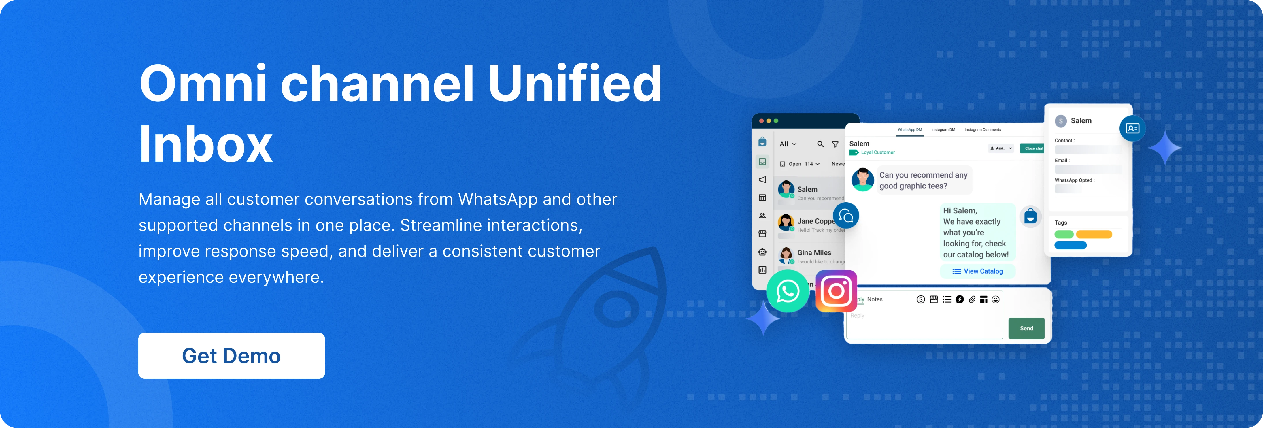 Omni channel unified inbox for centralizing customer messages across WhatsApp, email, and social platforms